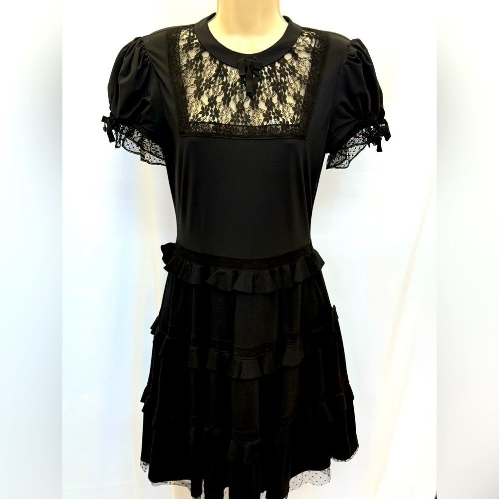 RED Valentino Black Knit Ruffle Cap Sleeve Dresss